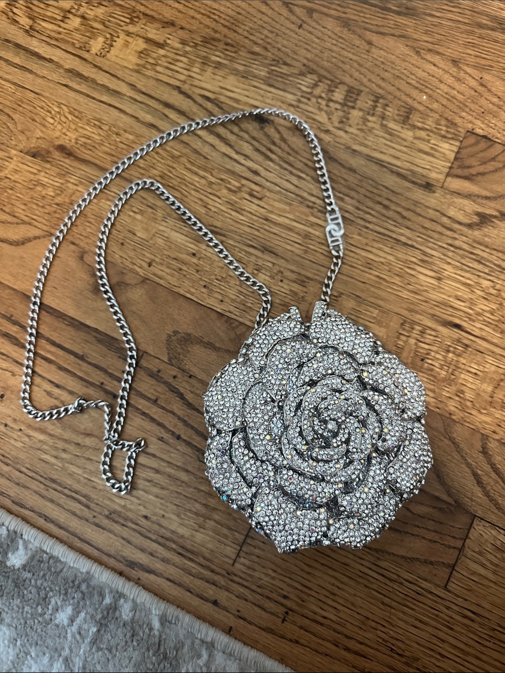 Silver Crystal Rose Evening Crossbody Bag
